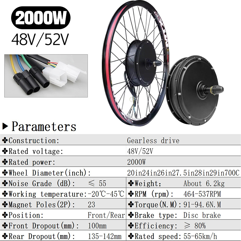 5000W E-Bike Conversion Kit 72 - Gearless Hub Motor Conversion Kit 2000W With Display 评论和价格