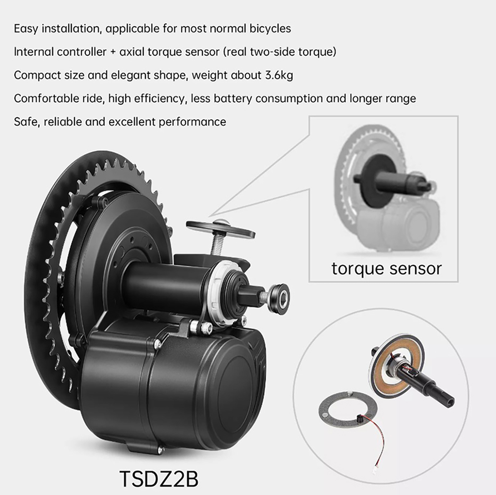 Tongsheng TSDZ2B BB 120mm 100m - Torque Sensor Mid Drive Motor Kit 评论和价格